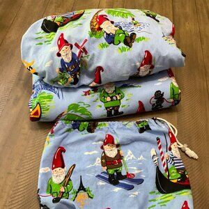 Nick And Nora Twin Bedsheet Set Traveling Gnomes Fitted Flat Sheet & Case
